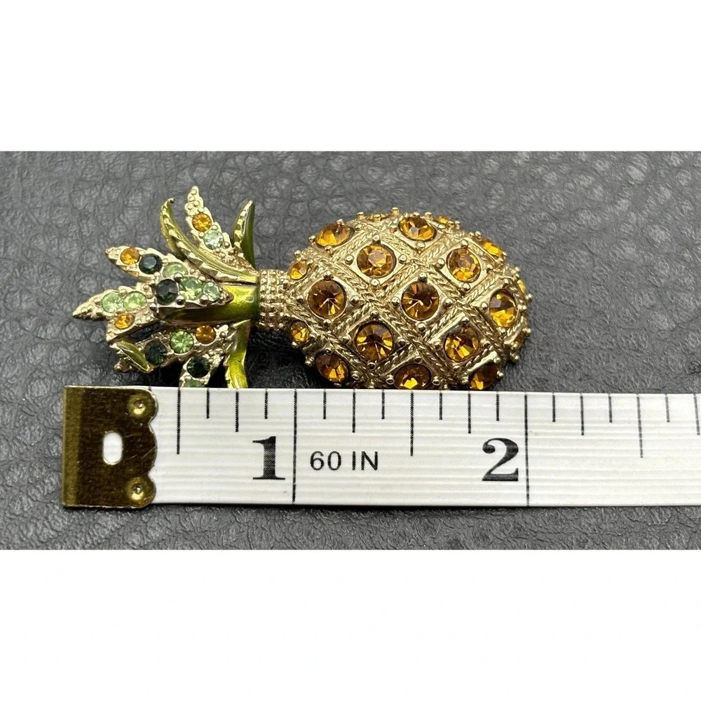 Monet Pineapple Brooch Green Yellow Rhinestone Vintage Tropical Beach Summer